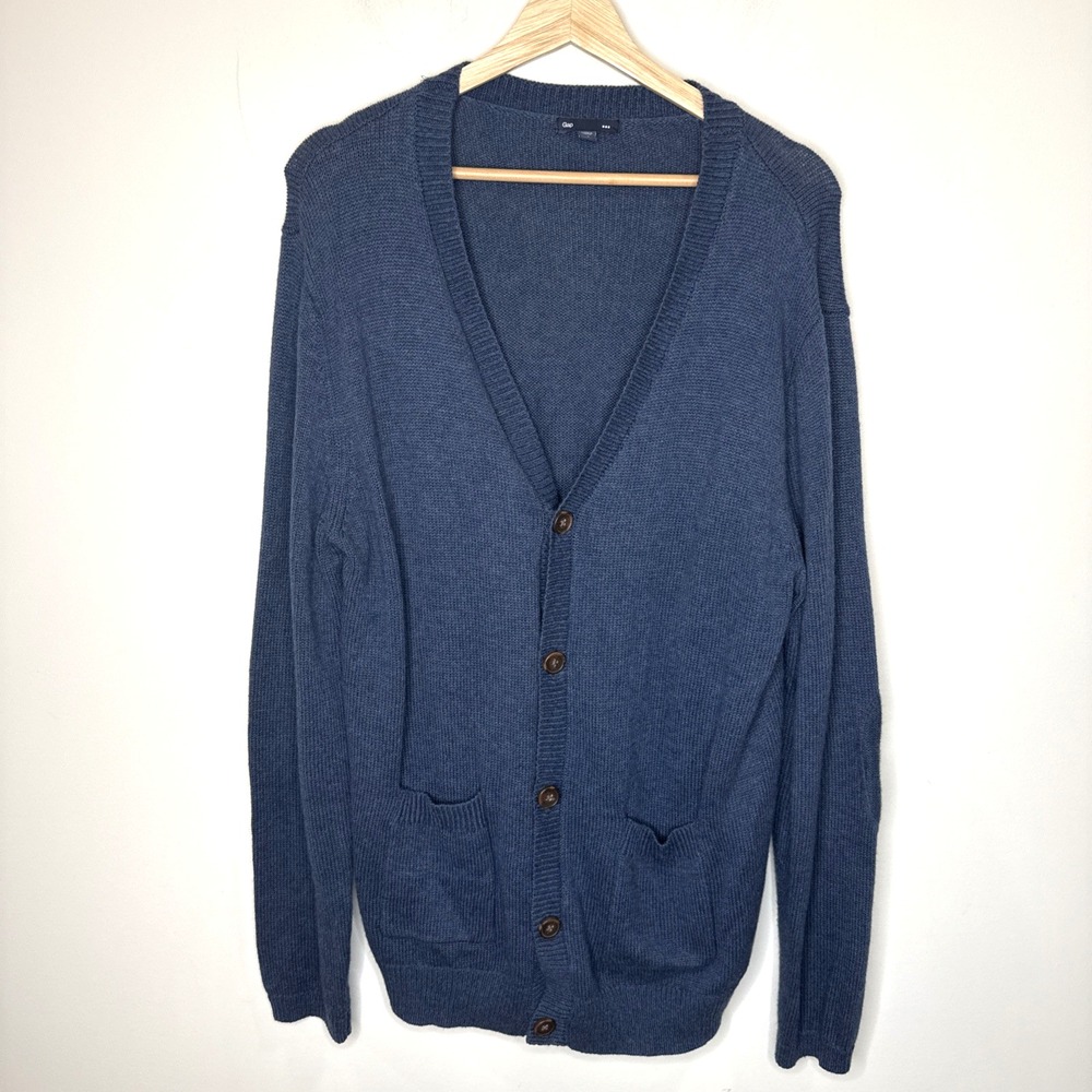 Gap Wool Blend Elbow Patch Button Up Cardigan Mens L Blue Grandpa Chore Academia
